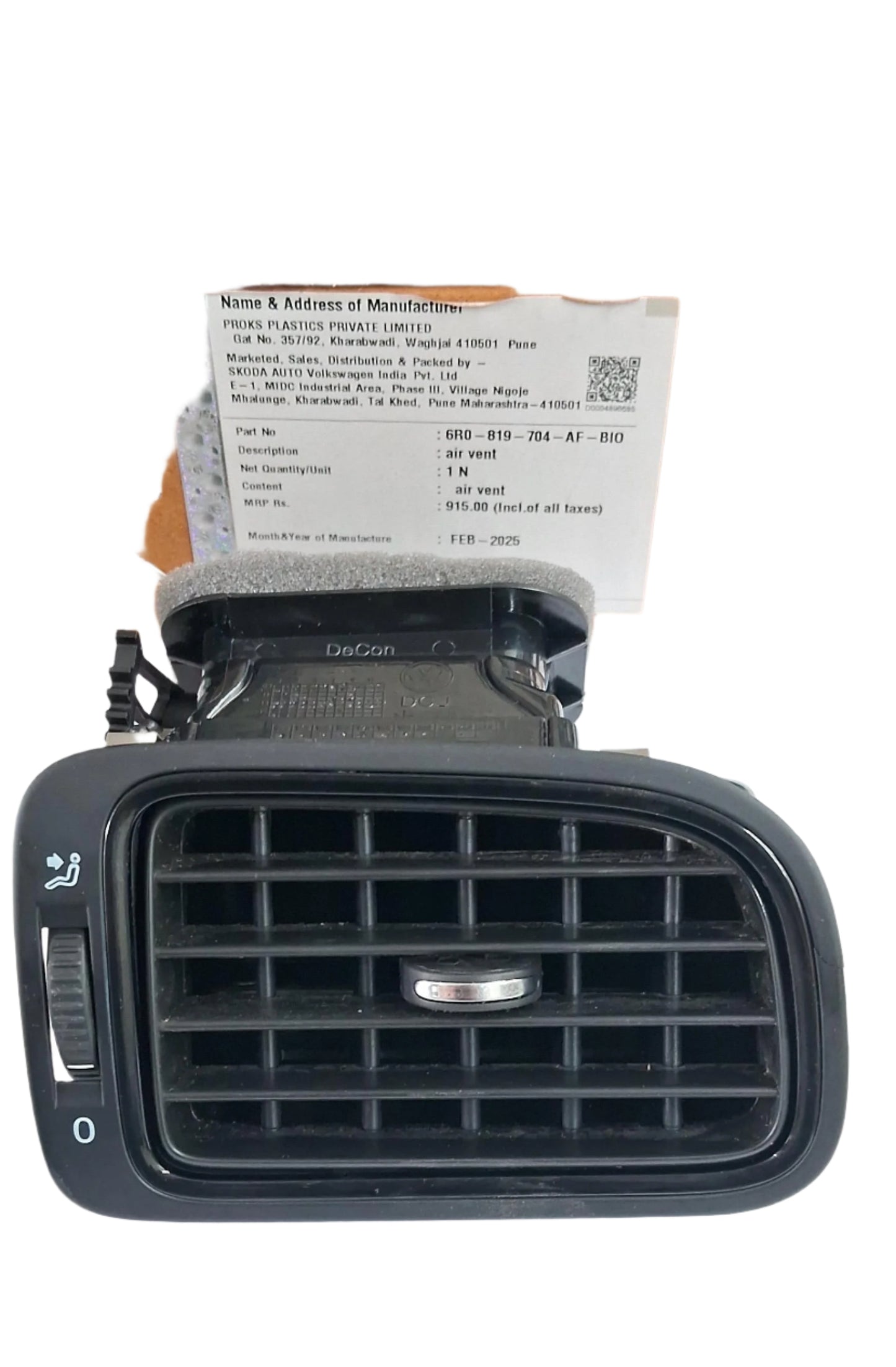 VW Ameo (2016-20), Polo (2009-19), Vento (2014-19) - Air Vent Front Right Side 6R0819704AFBIO - Volkswagen Genuine