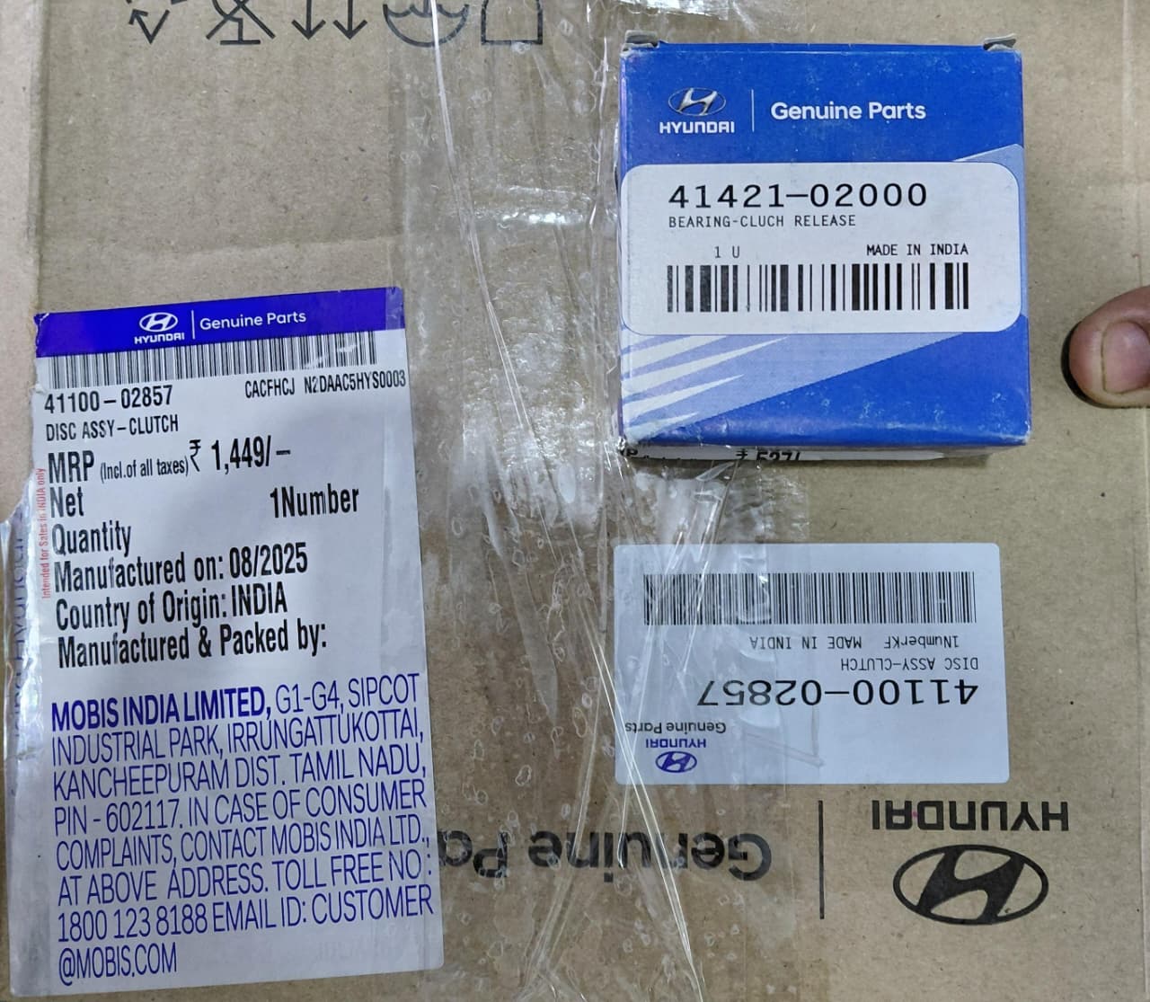 Hyundai Aura, I10 Grand, Xcent, I10 1.2 Petrol - Clutch Set with bearing & lock - 41100-02857, 41300-02857, 41421-02000 - Hyundai Genuine