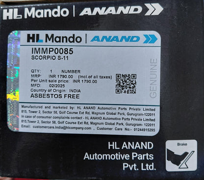 Mahindra Scorpio S11 Front Brake Pads - IMMP0085 Mando