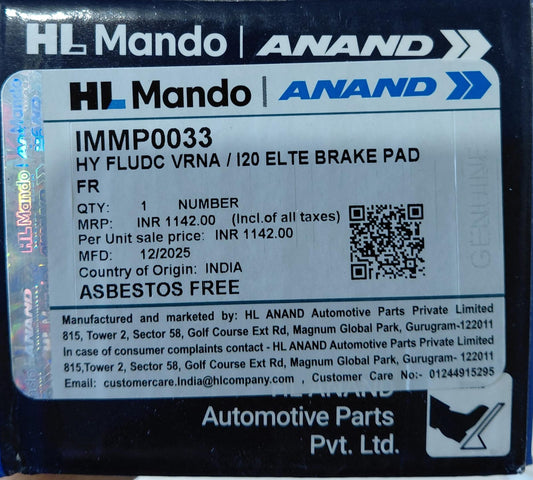 Hyundai i20 Elite, Verna Fluidic Front Brake Pads - IMMP0033 Mando