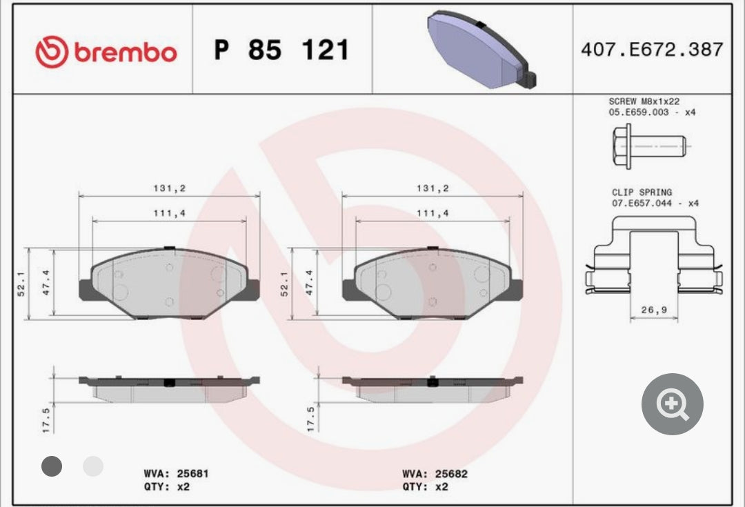 Volkswagen Polo, Vento, Ameo, Skoda Rapid Front Brake Pad Set - P85121 Brembo