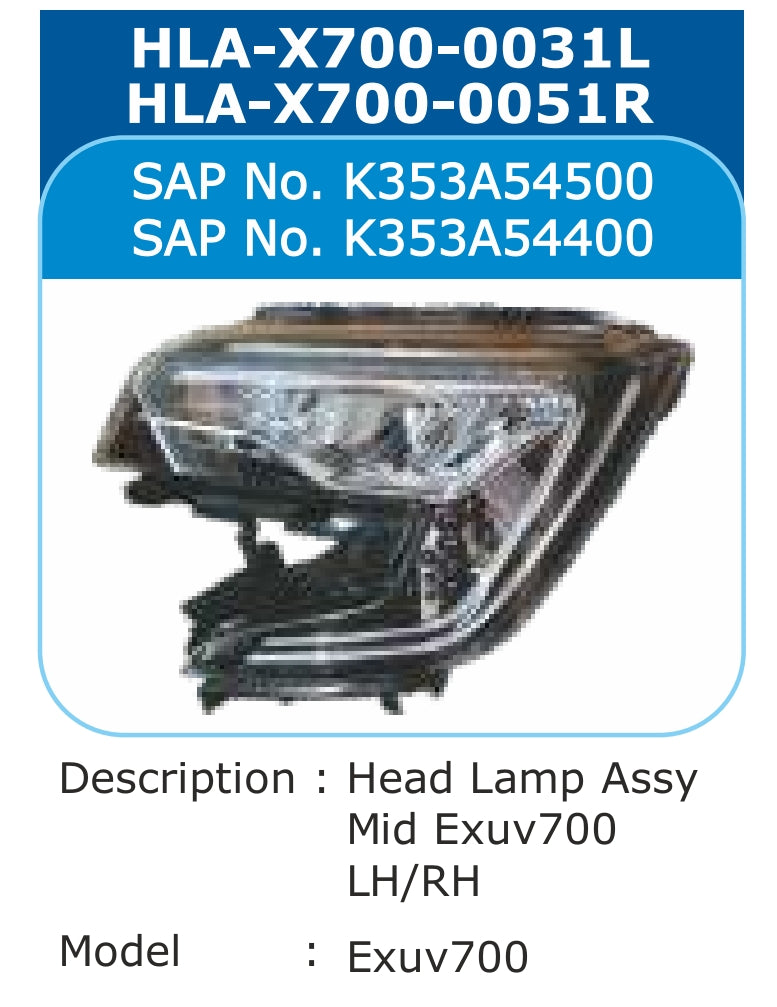 Mahindra XUV 700 Head Light Right - HLA-X700-0051R Varroc