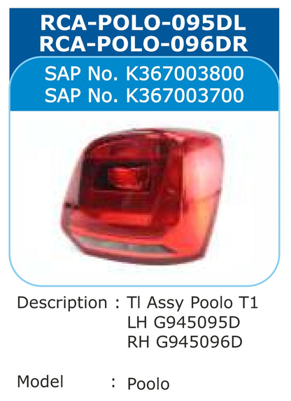 VW Polo Type II Tail Light Left With Back Plate - RCA-POLO-095DL Varroc