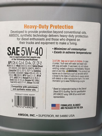 Amsoil SAE 5W-40 Fully Synthetic Heavy Duty Diesel 9.46 Litres - ADOTP Amsoil