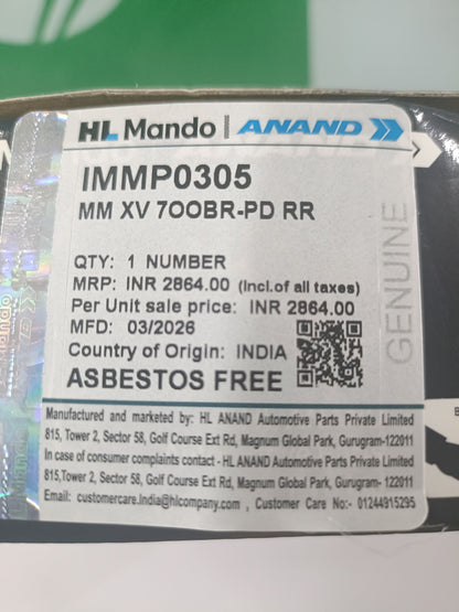 Mahindra XUV 700 Rear Brake Pads - IMMP0305 Mando