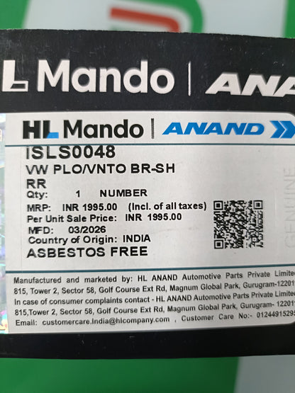 Skoda Fabia, Rapid, VW Polo, Vento Brake Shoe - ISLS0048 Mando