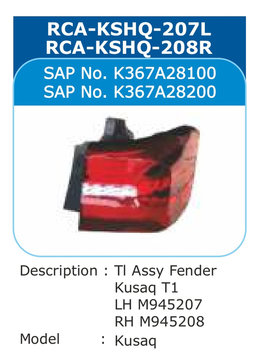 Skoda Kushaq Tail Light Right - RCA-KSHQ-208R Varroc