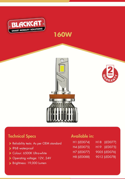 Blackcat Car Headlight LED Bulb H7/H18 160W - LED077 Blackcat