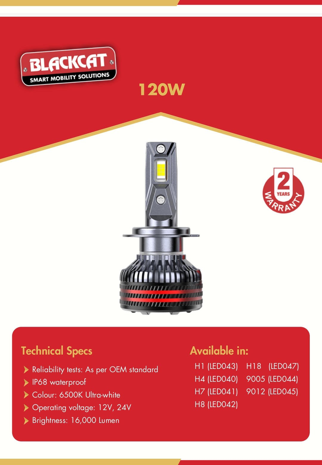 Blackcat Headlight LED Bulb H7 120W - LED041 Blackcat