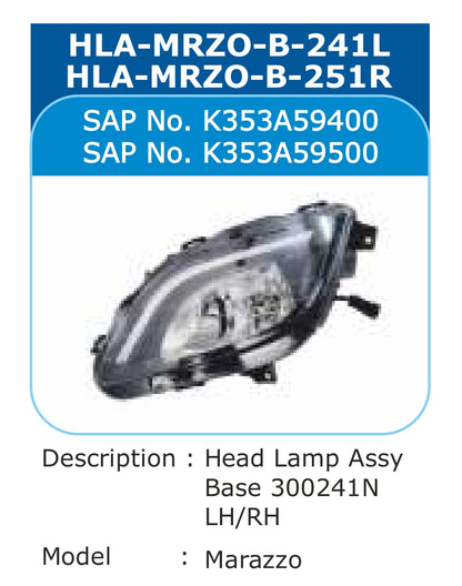 Mahindra Marazzo Head Light Right - HLA-MRZO-B-251R Varroc