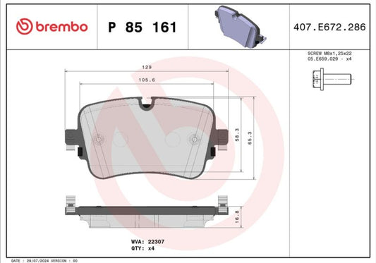 Audi A6 4A2, A8 4N2, Q7 4MB  - Rear Brake Pad Set - P85161 Brembo