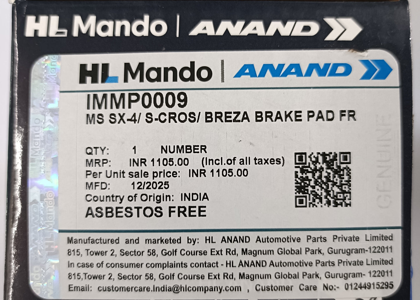Maruti Suzuki SX4, S-Cross, Brezza Front Brake Pads - IMMP0009 Mando