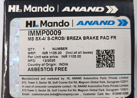 Maruti Suzuki SX4, S-Cross, Brezza Front Brake Pads - IMMP0009 Mando