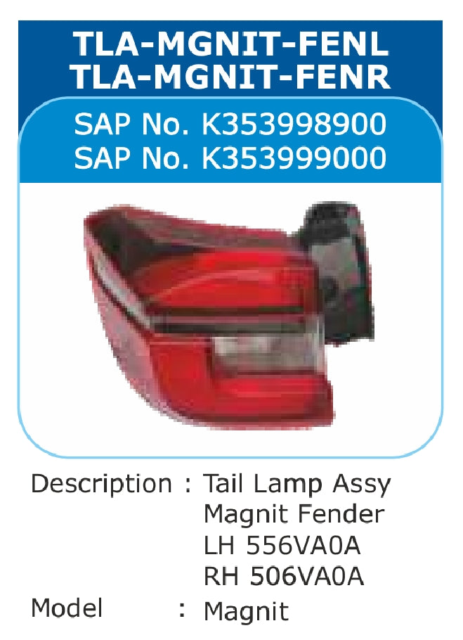 Nissan Magnite Fender Tail Light Left - TLA-MGNIT-FENL Varroc