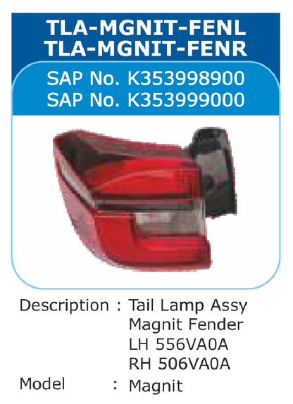 Nissan Magnite Fender Tail Light Left - TLA-MGNIT-FENL Varroc