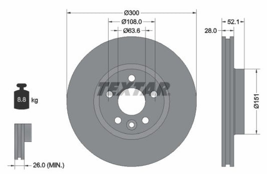 Land Rover Freelander II L359, Evoque L538, Volvo S60 II, S80 II Front Disc Rotor Set, Dia 300 mm - 92159205 Textar