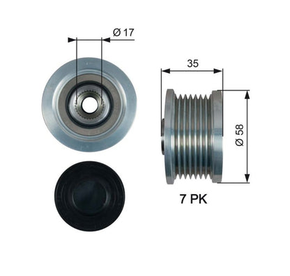 Toyota Corolla, Fortuner, Hilux, Land Cruiser, Lexus IS II Alternator Freewheel Clutch (Alternator Pulley) - 7789-9607183A Gates