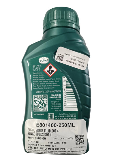 Eurol Fully Synthetic Brake Fluid Dot 4 250 ml - Eurol Holland