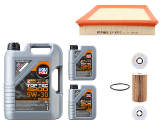 Jaguar XE X760 2.0D Service Combo - Liqui Moly 5W30 Top Tec 4200 7L + Mahle Oil & Air Filter