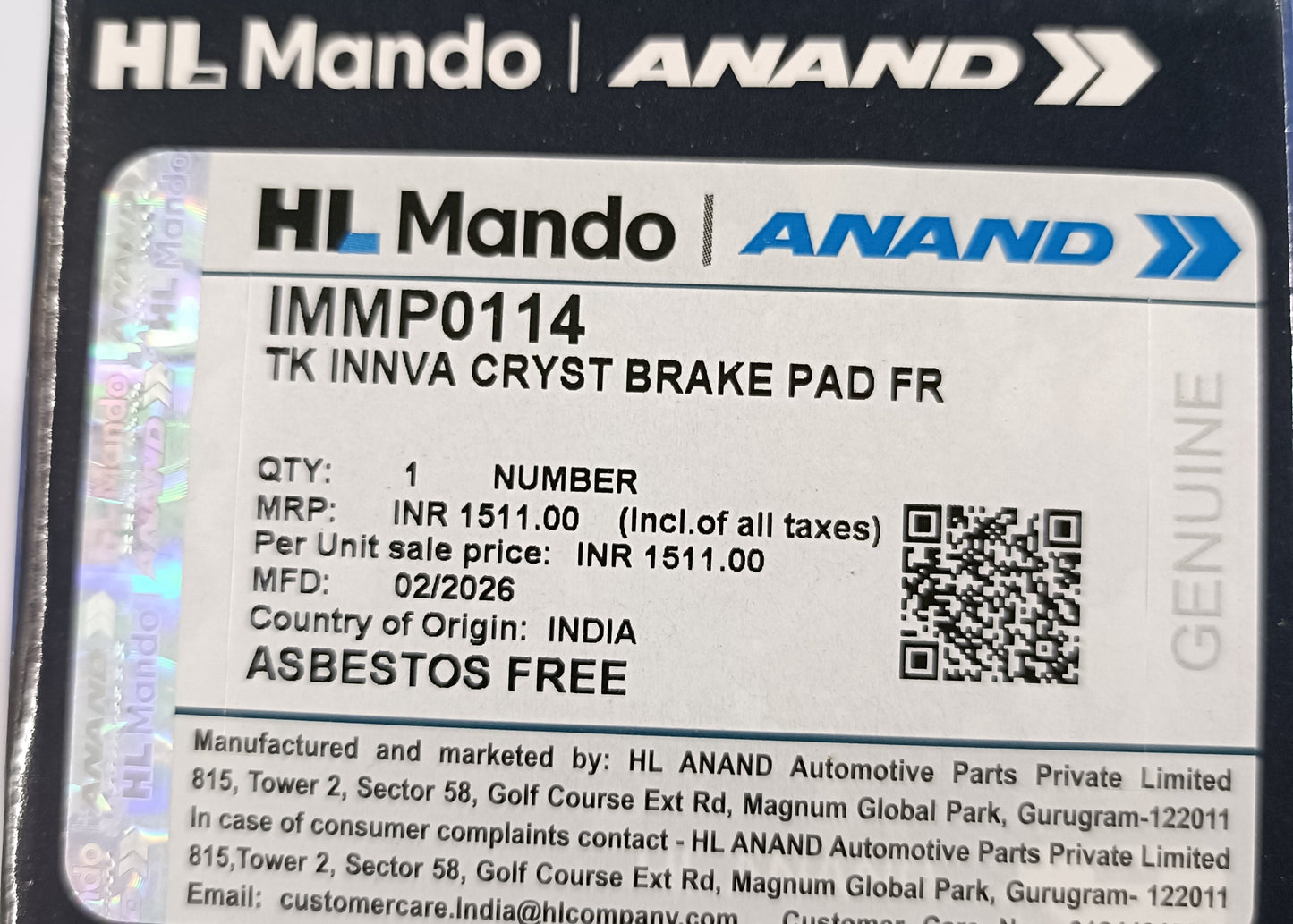 Toyota Crysta Front Brake Pads - IMMP0114 Mando