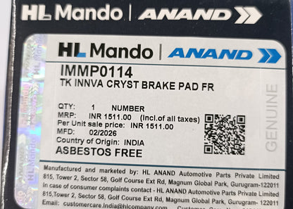 Toyota Crysta Front Brake Pads - IMMP0114 Mando