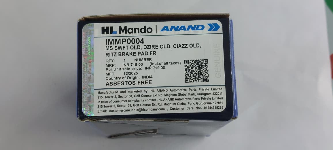 Maruti Suzuki Ritz, Swift, Dzire, Ciaz Front Brake Pads - IMMP0004 Mando