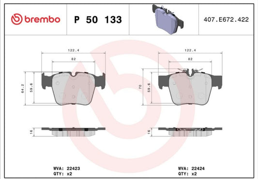 Mercedes W205, GLC X253 Rear Brake Pad Set - P50133 Brembo