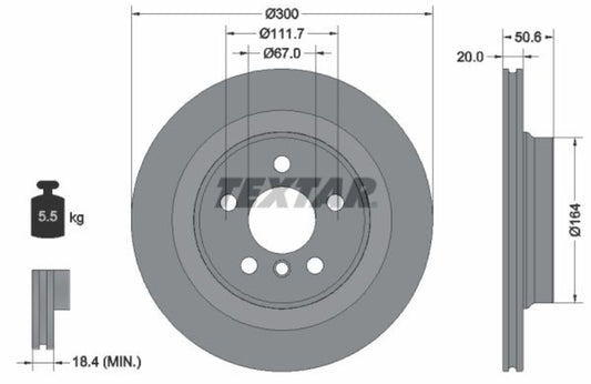 BMW X1 F48, Mini Countryman F60, Clubman F54 Rear Disc Rotor Set, Dia 300 mm - 92274503 Textar