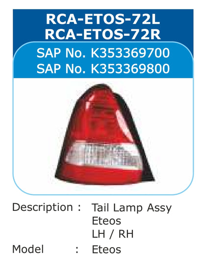 Toyota Etios Tail Light Right - RCA-ETOS-72R Varroc
