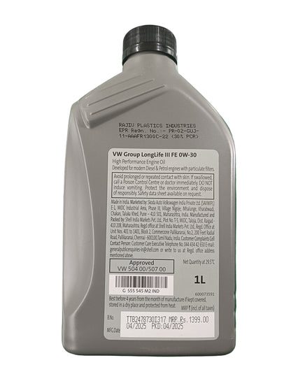 VW LongLife III FE SAE 0W-30 1L New Pack - VW 504 00/507 00