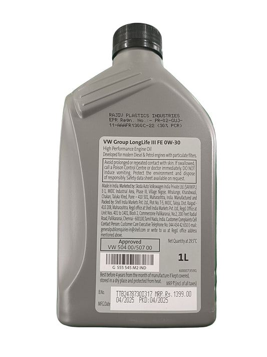 VW LongLife III FE SAE 0W-30 4 Litres (4×1L) New Pack - VW 504 00/507 00