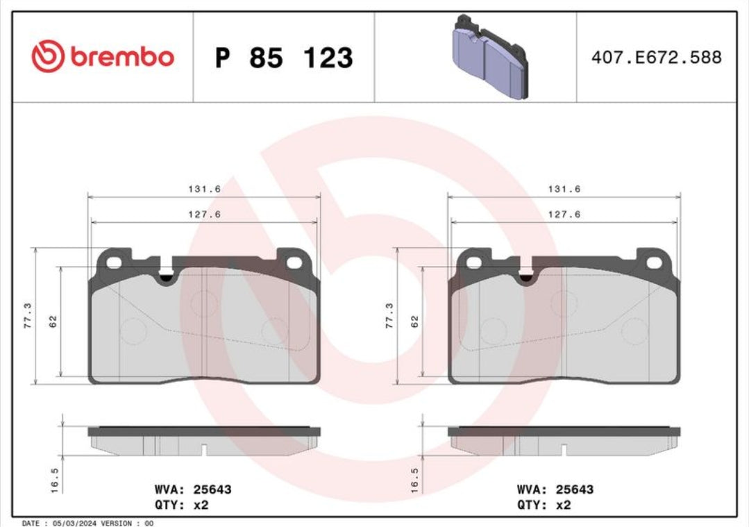 Audi A6 4G2, Q5 8RB, Porsche Macan 95B Front Brake Pads - P85123 Brembo