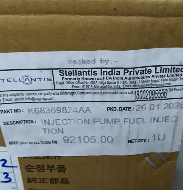 Jeep Compass, Tata Harrier, Safari, MGHec Fuel injection Pump - K68369824AA Jeep