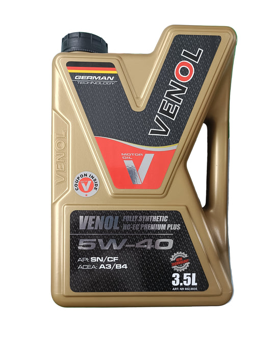 Venol SN/CF 5W-40 A3/B4 HC-EC Premium Plus Synthesis Engine Oil 3.5L - Venol Germany