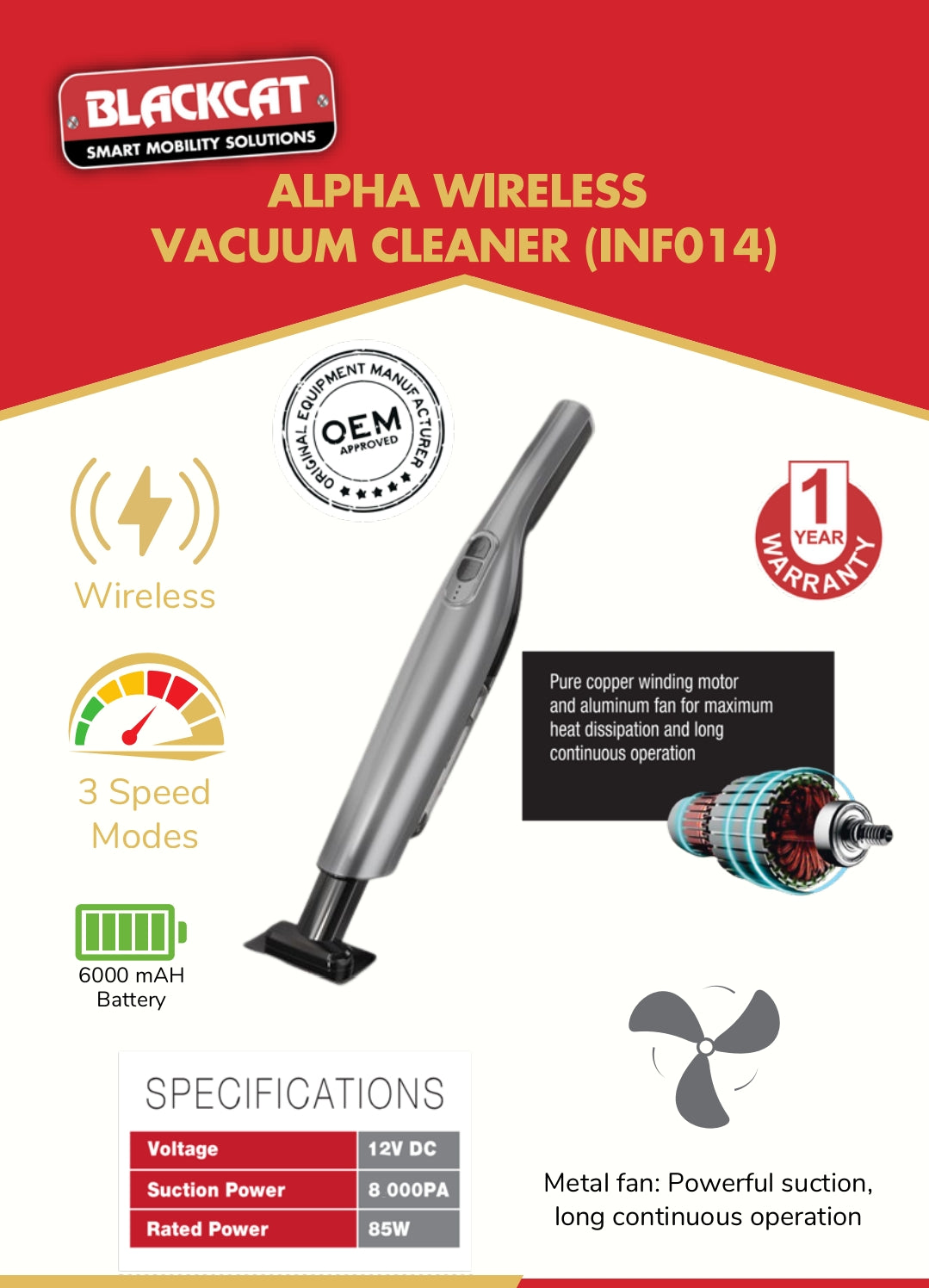 Blackcat Alfa Wireless Vacuum Cleaner  - INF014 Blackcat