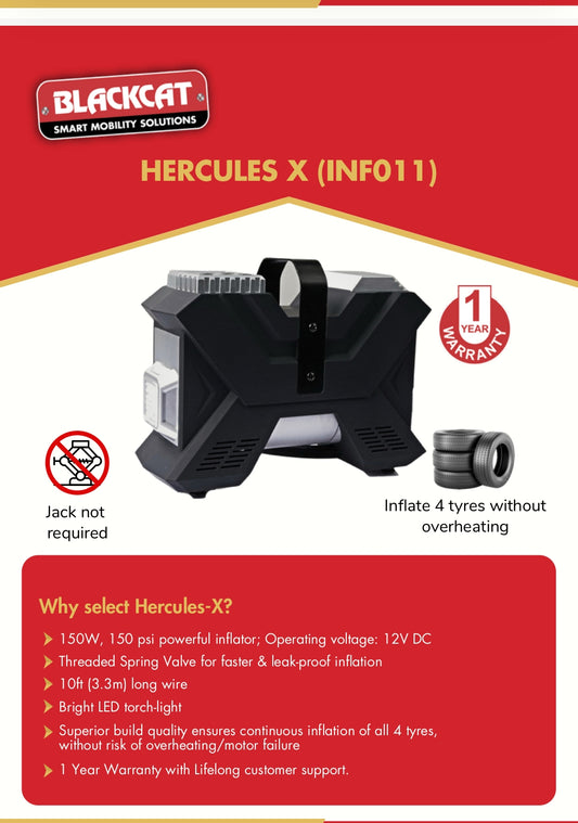 Blackcat Mini Air Pump Hercules-X Tyre inflator - INF011 Blackcat